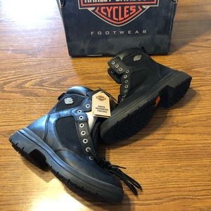 Black Leather Harley Davidson 8’’ Lace Up Boot NWT